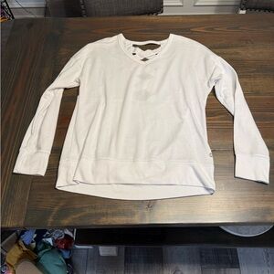 White Crisscross Neck Pullover Sweatshirt